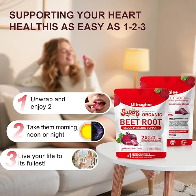 Beet ChewsBeetsroot Heart Nitric Oxide Support Soft Beets Heart ChewsGrape Seed Extract &ampBeet Root Powder Energy Supplement60 (Pomegranate Berry Flavor)