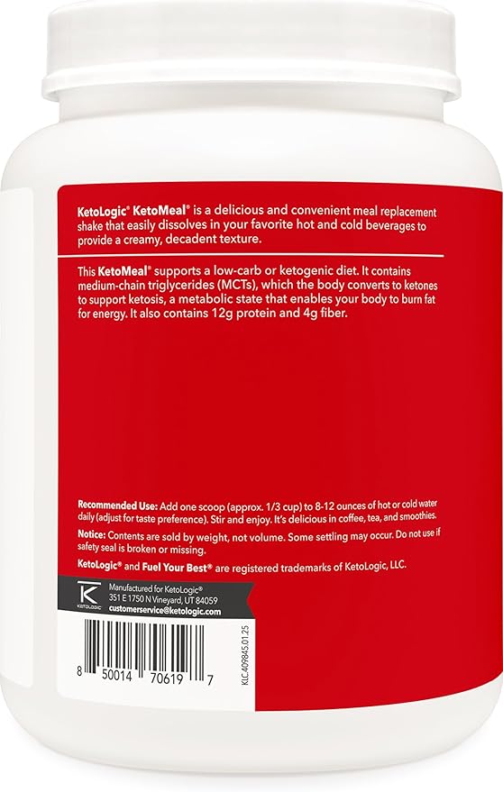 KetoLogic Keto Meal Replacement Shake Powder for Optimal Results + MCT Oil + Grass-Fed Whey - Perfectly Formulated Macros for Ketosis - 20 Servings - Chocolate