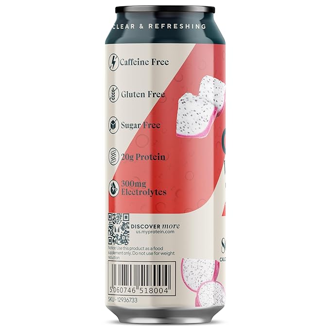 Myprotein Clear Whey Isolate Ready-to-Drink Protein Tropical Dragonfruit 16 Fl Oz Pack of 12 20g Protein 80 Calories Sugar-Free Refreshing Fruity Flavored Beverage for Superior Performance