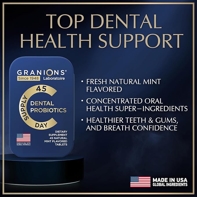 Granions Oral Probiotic Mints - Best Breath Freshener with Lactobacillus Salivarius - 3 Billion CFU for Dental Probiotics for Teeth and Gums - Oral Health Probiotics for Bad Breath - 45 Tablets