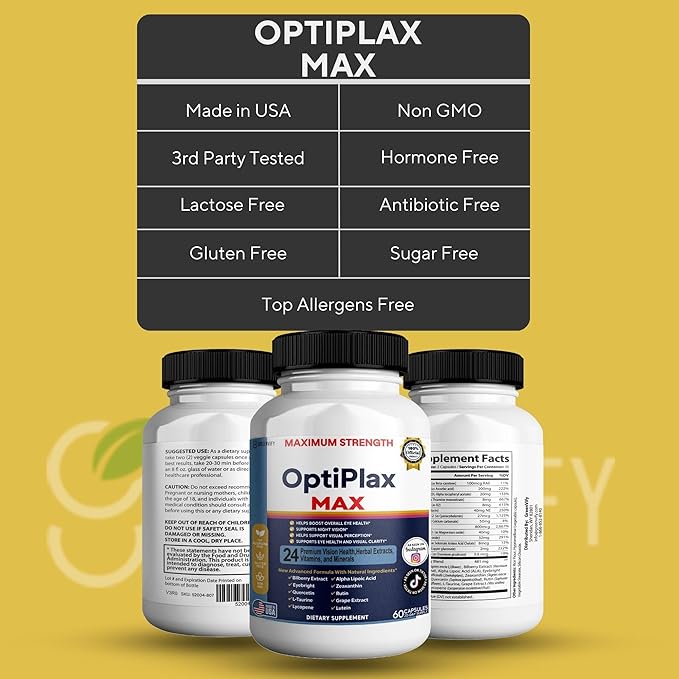 OptiPlax Max Vision Support Supplement 24 Premium Herbal Extracts Vitamins &amp Minerals 60 Capsules (2)