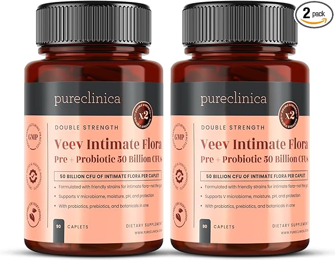 Veev Intimate Flora – Vaginal &amp Gut Microbiome Support – 50 Billion CFU Probiotics with Prebiotics Cranberry D-Mannose &amp Hyaluronic Acid – 180 Caplets (2 x 90) – 6-Month Supply