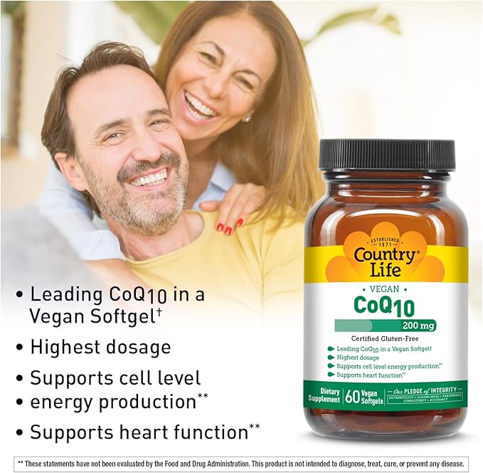Country Life Simply CoQ10 200mg – Supports Heart Function &amp Cellular Energy Vegan Softgels Certified Gluten-Free Non-GMO 60 ct – Cardiovascular Health Supplement