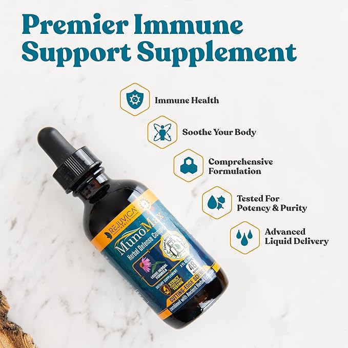 Rejuvica Health MunoMax - Advanced Immune Support Supplement - Liquid Delivery for Better Absorption - Echinacea Astragalus Reishi Goldenseal Elderberry &amp More!