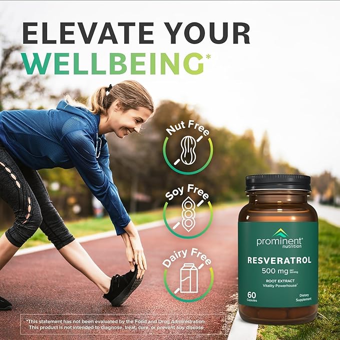 Prominent Nutrition Resveratrol Supplement Anti-Aging and Immune Support 98% Pure Trans-Resveratrol Supplement 500 mg 30 Day Supply - 1 Pack