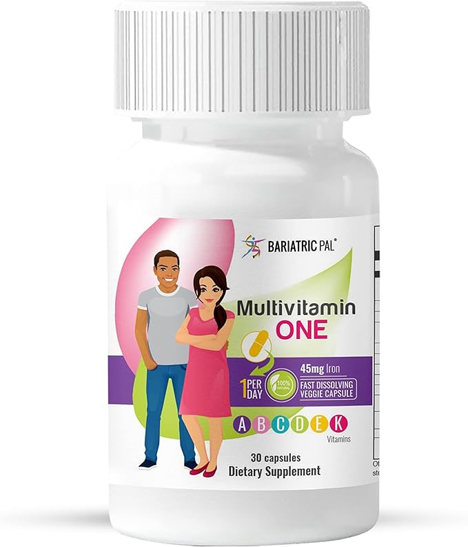 BariatricPal 30-Day Bariatric Vitamin Bundle (Multivitamin ONE 1 per Day! with 45mg Iron Capsule and Calcium Citrate Soft Chews 500mg with Probiotics - Wild Grape)