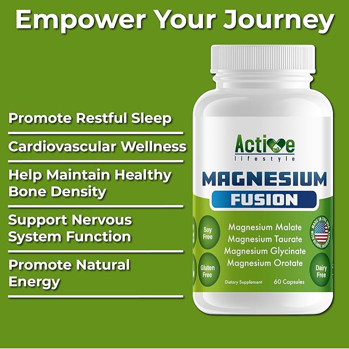 Active Lifestyle 4X Magnesium Supplement Magnesium Glycinate Taurate Malate Orotate Complex Calm Sleep GMO Free Gluten Free Soy Free Dairy Free Lab Tested Made in USA