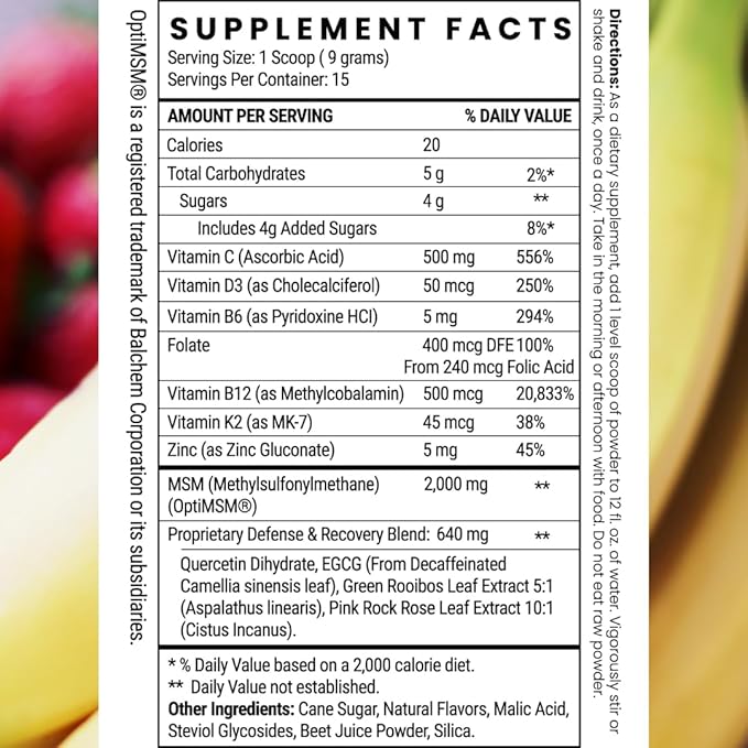 Twig &amp Leaf MSM + Quercetin Powder with Vitamin C &amp Zinc (Strawberry Banana) - Immune System Support Supplement for Respiratory Health &amp Lung Function - Natural Defense &amp Recovery Comp