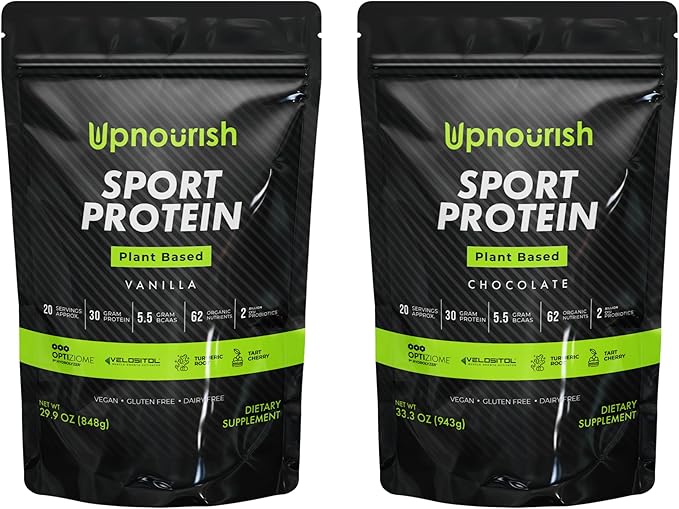 UpNourish Plant Based Sport Protein Powder Vanilla and Chocolate