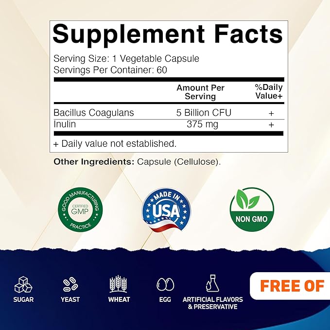 Vitamatic Bacillus Coagulans Shelf Stable Probiotic Supplement - Promote GI Digestive Health - 60 Vegetable Capsules - Survives Stomach Acids- 2 Pack