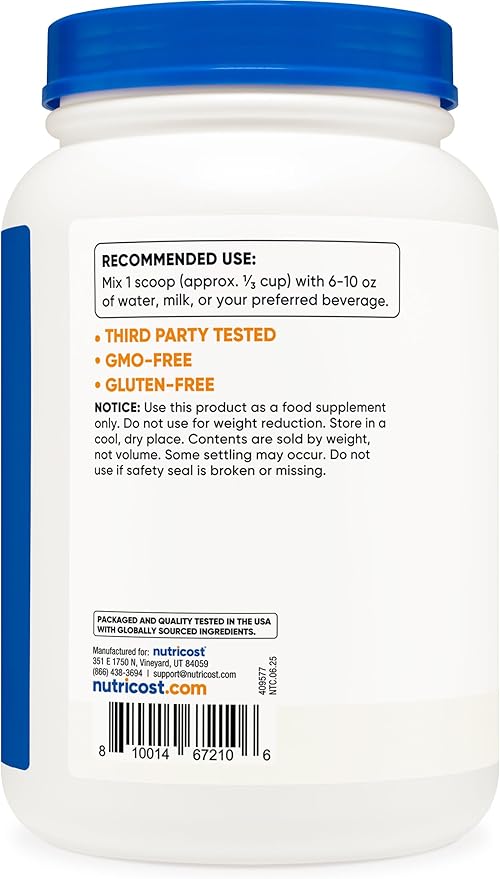 Nutricost Casein Protein Powder 2lb - Micellar Casein Gluten Free Non-GMO (Unflavored)