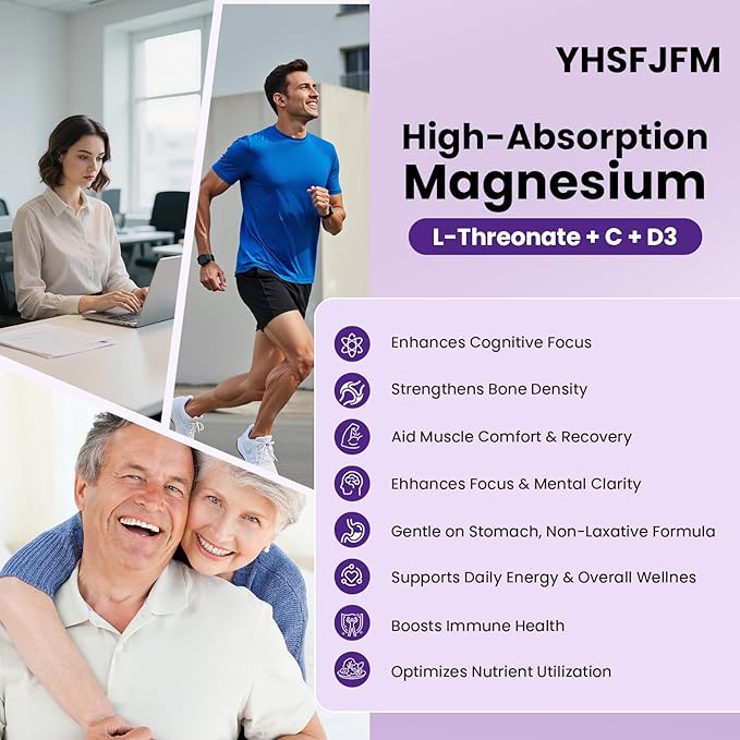 2000mg Magnesium L-Threonate with Vitamin C &amp D3-120 Vegetarian Caps (2-Month Supply) - High Absorption Complex - Non-GMO Gluten/Soy-Free - Supports Bone Health Relaxation &amp Wellness