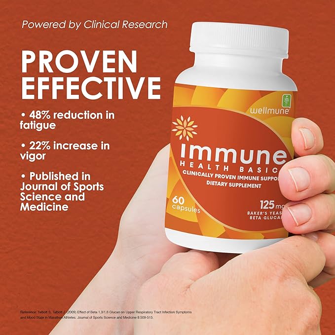 Ultra Strength Immunity - Clinically Proven Immune Support - Wellmune Highly Purified Beta Glucan - Gluten-Free Non-allergenic Non-GMO and Vegan Capsules - 60 Capsules 125 mg