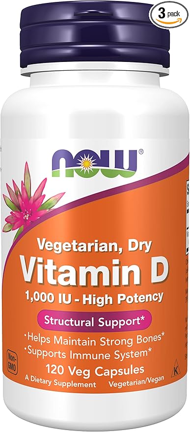 NOW Foods Vitamin D-2 1000 IU High Potency - 120 Vegcaps Pack of 3