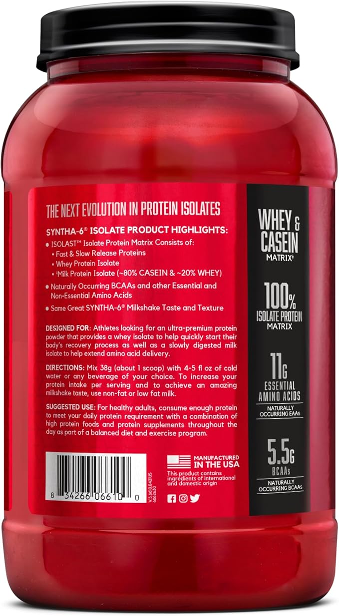 BSN SYNTHA-6 Isolate Protein Powder Vanilla Protein Powder with Whey Protein Isolate Milk Protein Isolate Flavor: Vanilla Ice Cream 24 Servings