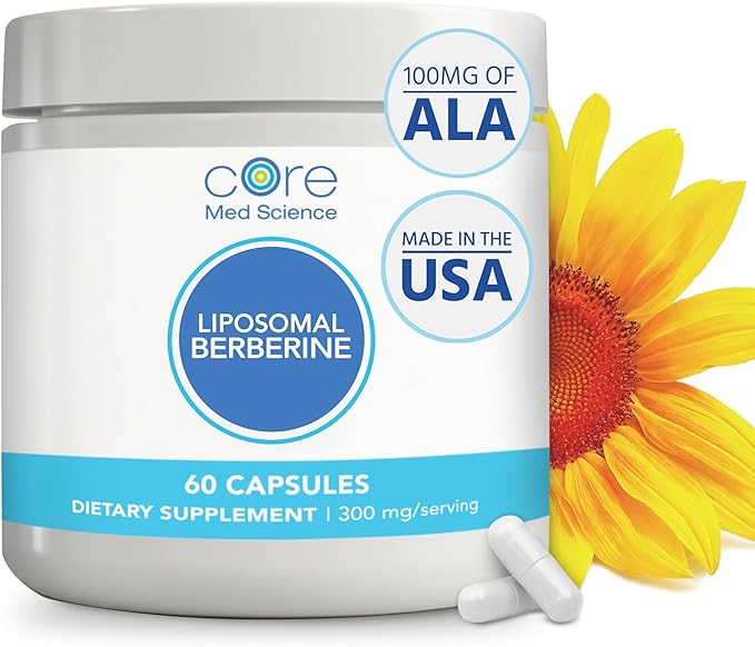 Core Med Science Liposomal Berberine Supplement 300mg - Physician Formulated Berberine HCL with Alpha Lipoic Acid for Blood Sugar Metabolic Health &amp Gut Support - High Absorption – 60 Capsules