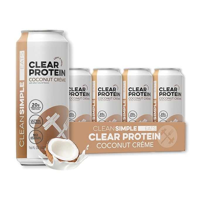 Clean Simple Eats Clear Protein Water 20G Grass Fed Whey Protein Ultra Filtered Light &amp Refreshing Beverage Low Lactose No Artificial Ingredients Coconut Créme Flavor 16 Oz Cans 12 Pack