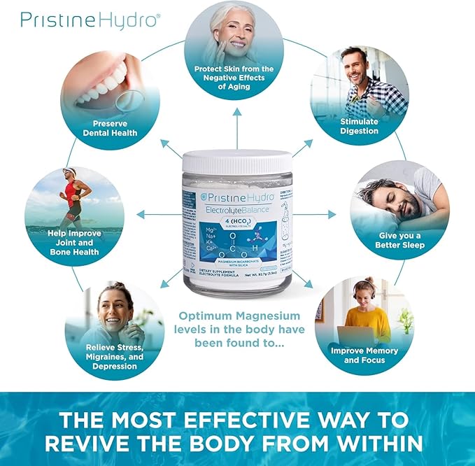 Magnesium Electrolyte by PristineHydro — Electrolyte Balance with Magnesium Bicarbonate and Silica — Replenishes Critical Nutrients to Maximize Body Performance (3.4 Ounce (Pack of 1)