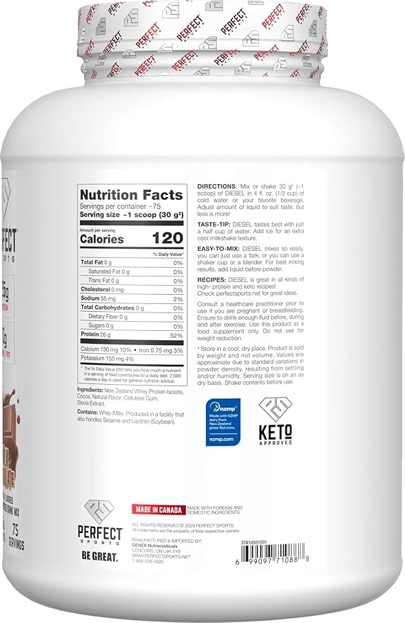 PERFECT Sports Diesel 100% New Zealand Whey Isolate Grass-Fed &amp Pasture Raised 5LB Milk Chocolate