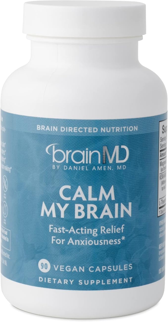 BRAINMD Dr Amen Calm My Brain - 90 Vegan Capsules - Fast-Acting Formula with Magnesium Ashwagandha &amp L-Theanine - 30 Servings