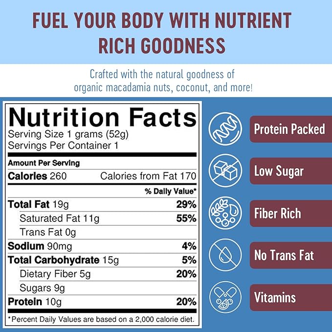Mammoth Bar 20 pack saver bundle - 10 Macadamia Coconut &amp 10 Goji Berry Trail Mix Bars -Organic Protein Bars – Prebiotic • Gluten Free • Egg Protein • GMO Free • Raw • Premium Nuts