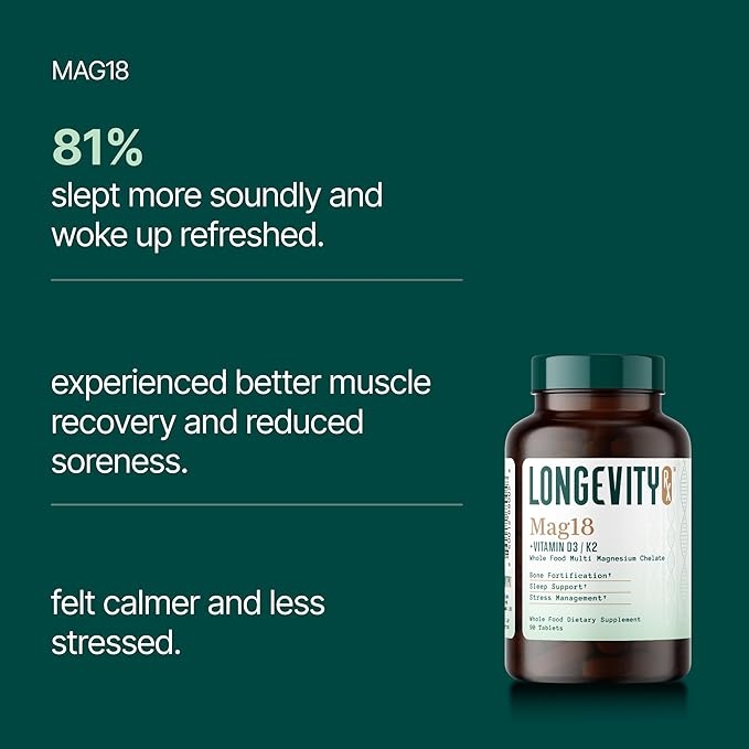 Mag18 Peptide-Bound Magnesium Complex with D3 &amp K2 Bone &amp Muscle Support Mental Clarity Sleep Aid