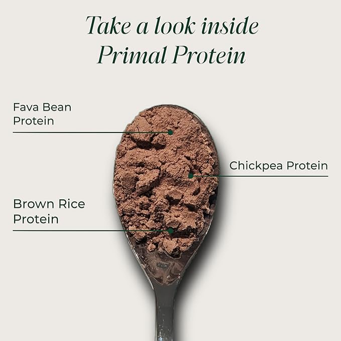 Primal Harvest Vegan Protein Powder for Nutritional Weight Support 20g Plant-Based Protein Per Serving from Fava Beans Chickpeas &amp Rice Chocolate Flavor 405g Gluten-Free Soy-Free No Added Sugar