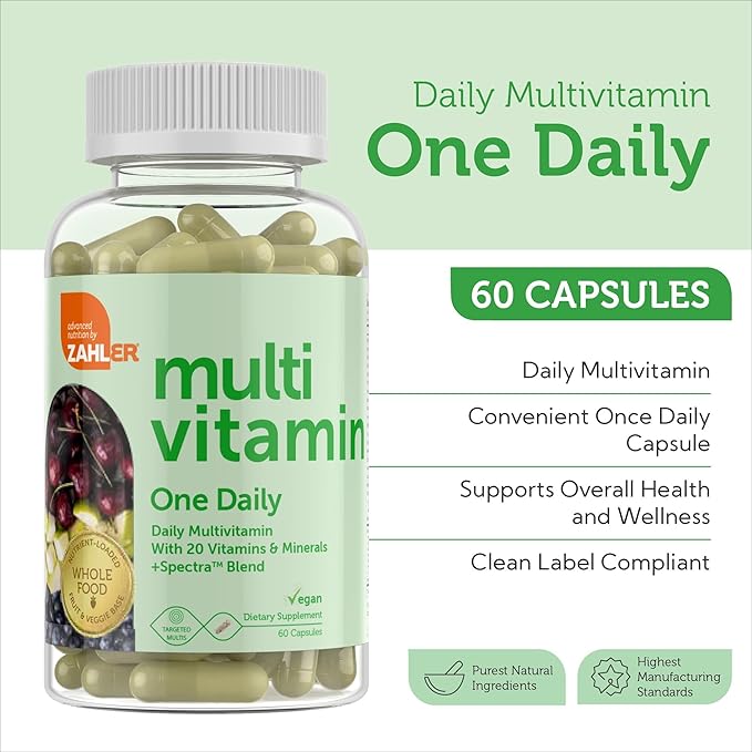 Zahler - One Daily Vegan Multivitamins for Women &amp Men (60 Count) Kosher Essential Vitamins &amp Minerals with Whole Food Spectra Blend - Vegetarian and Vegan Vitamins for Adults