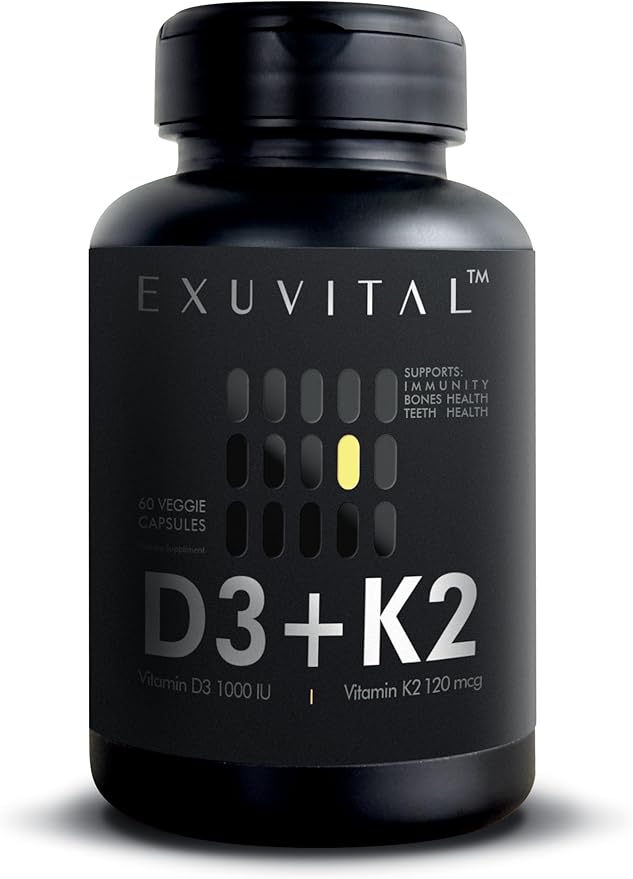 D3 &amp K2 Vitamin Supplement Vegan D3 1000 IU &amp K2 MK7 120 mcg for Bone Heart &amp Immune Support Non-GMO Gluten-Free 60 Vegan Capsules 2 Months Supply