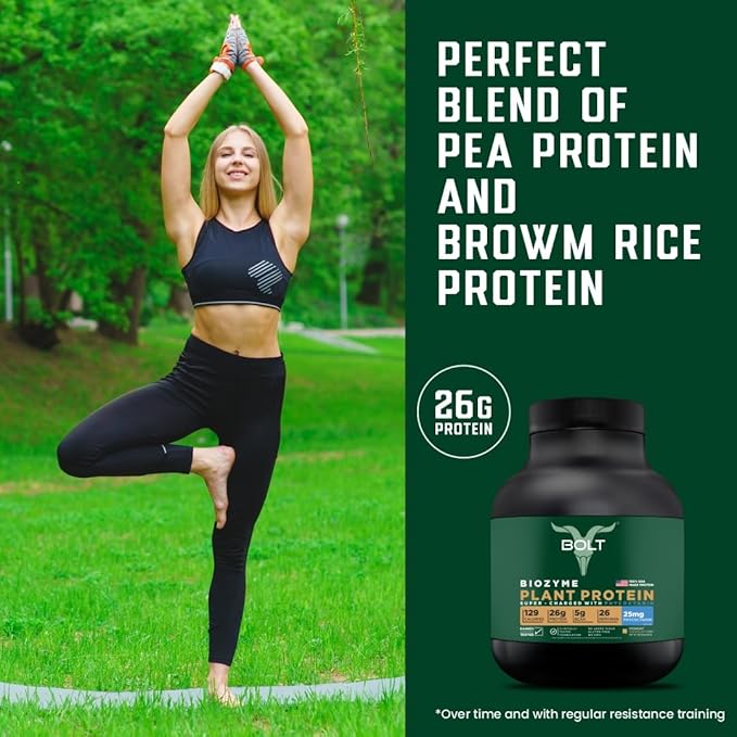 Bolt Biozyme Plant Protein | Vegan Protein with Superfood Phycocyanin and Ayurvedic Herbs | Complete Amino Acid Profile for Muscle Support and Recovery | 2Lb/32oz 26 Servings | Piedmont Chocolate