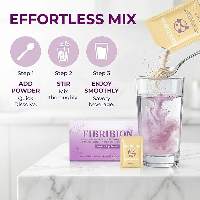 Fibribion Probiotic Powder - Functional dietary fiber powder Rice-Based Drink Mix with Bifidobacterium longum Supports Digestive Balance and Daily Gut Support - 30 Packs (Blueberry Flavor)