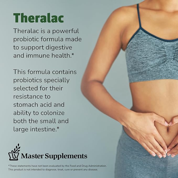 Master Supplements Theralac - 30 Capsules Pack of 3 - Multi-Strain Probiotic for Optimal Gut Health + Gas &amp Bloating Relief - Gluten Free - 90 Servings