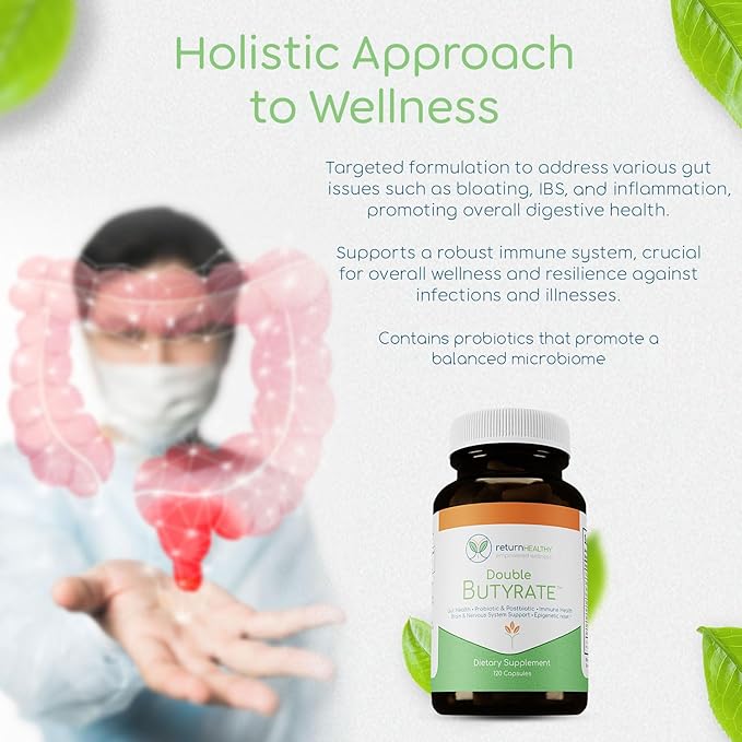 Double Butyrate Gut Health Supplement | Probiotic &amp Postbiotic Digestive Supplements for Gut Support | Enhances Immune Brain &amp Nervous System Function | Odor-Free Formula | 120 caps