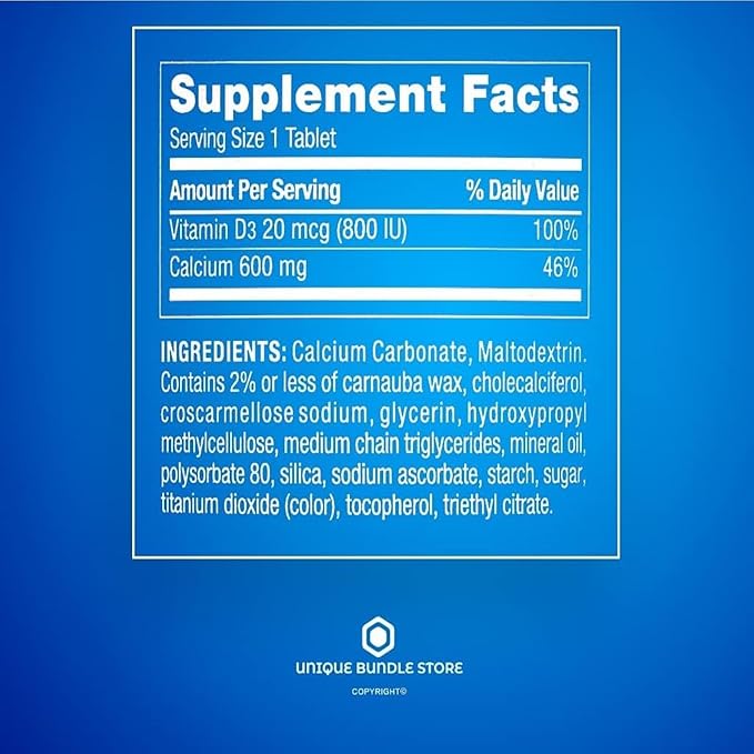 Calcium 600mg Plus Vitamin D3 – 250 Tablets Calcium Supplement for Men and Women Calcio Calcium with Vitamin D Gluten Free Bone and Teeth Support Daily Mineral Supplement (Pack of 2)