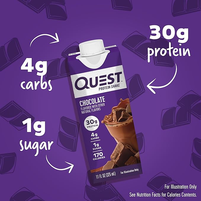 Quest Nutrition Ready To Drink Chocolate Protein Shake High Protein Low Carb Gluten Free &amp Crispy Cookies &amp Cream Hero Protein Bar 18g Protein 1g Sugar 3g Net Carb