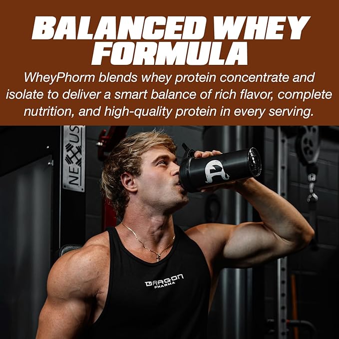 DRAGON PHARMA WheyPhorm Whey Protein Blend Fast Absorption Gluten Free Premium Whey Protein Matrix Maximize Recovery Great Tasting 25 Grams of Protein (5lb Cappuccino)