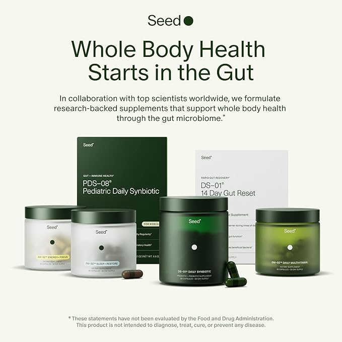 Seed AM-02 Energy + Focus - Daily Nootropic Supplement for Women &amp Men - Fast-Acting &amp Sustained Energy for Up to 6 Hours - Caffeine-Free Vegan &amp Shelf-Stable - 30 Capsules (30-Day Supply)