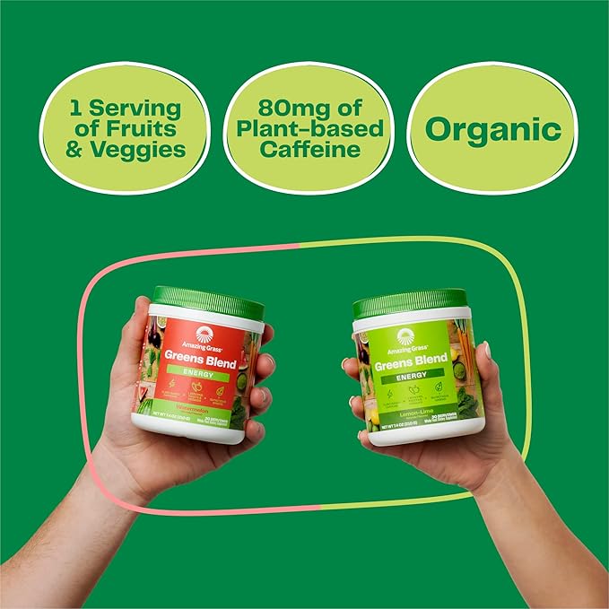 Amazing Grass Green Superfood Energy: Super Greens Powder &amp Plant Based Caffeine with Green Tea Beet Root Powder &amp Flax Seed Lemon Lime 100 Servings (Packaging May Vary)
