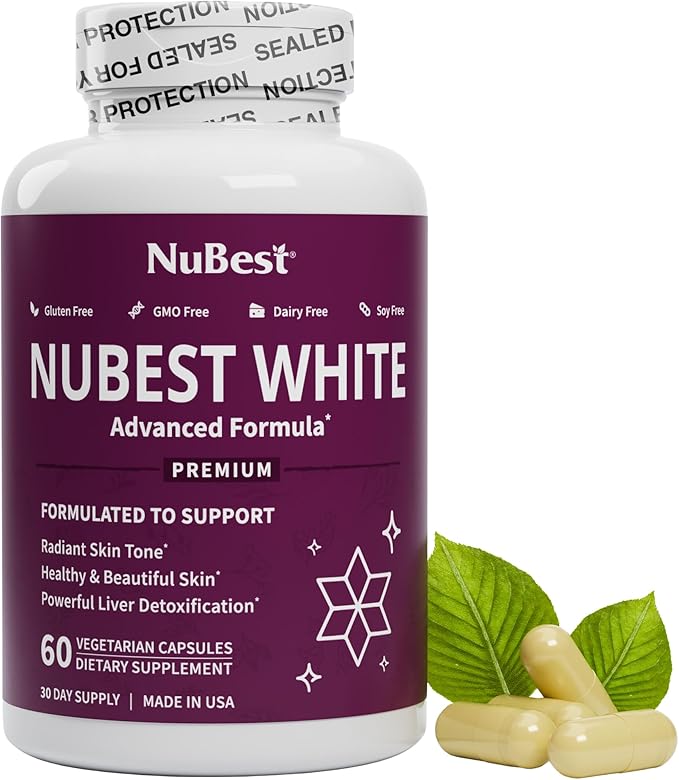 NuBest White - Glutathione 400mg &amp Milk Thistle Extract - Skin Brightening Supplement - Helps Beautiful and Radiant Skin - Antioxidant Supplement &amp Detoxification - 6 Pack | 6 Months Supply