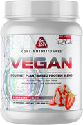 Core Nutritionals Vegan Gourmet Plant Based Protein Blend | with Vegan BCAAs | Lactose Soy Sugar &amp Gluten Free | 21g Pea Protein | 2 Pound (Strawberry Cream)