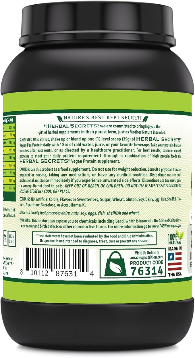 Herbal Secrets Vegan Protein | 28 Grams Protein | 23 Servings | 6.2 Grams BCAA Supplement | Made in USA (2 Lb Strawberry Banana)