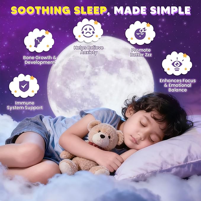 Magnesium Glycinate Gummies 400/200mg for Kids &amp Adults NO Melatonin Sleep Aid Magnesium Supplement Gummies with Chamomile Lavender L-Theanine &amp GABA B6 D3 &amp K2 for Bone Relax Immun