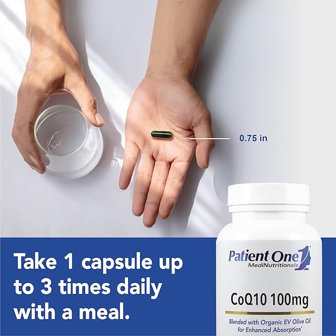 Patient One Coenzyme Q10 (CoQ10) 100 mg | Antioxidant Supplement to Support Heart and Vascular Health* | with Organic Olive Oil | 120 Capsules