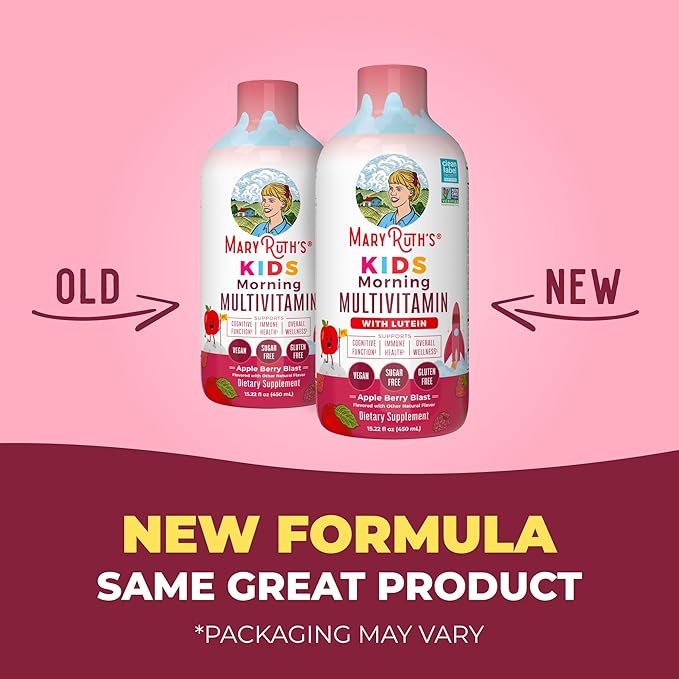MaryRuth's Liquid Morning Multivitamin for Kids | Kids Multivitamin | Immune Support Supplement | Vitamin C | Vitamin D | Essential Nutrients | Vegan | 30-180 Servings | 15.22 fl oz