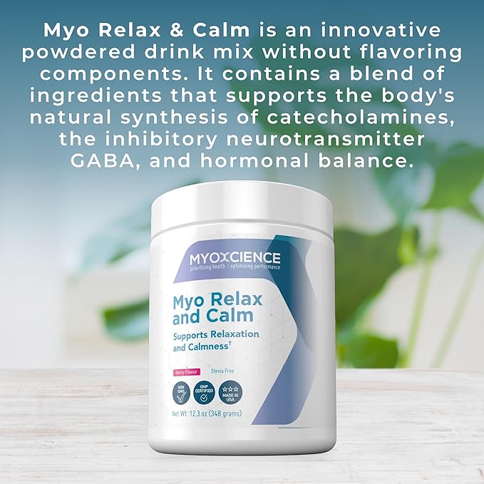 MYOXCIENCE Myo Relax &amp Calm | Myo-Inositol L-Theanine Taurine Magnesium &amp GABA | Supports Sleep Neurotransmitter &amp Hormone Support (Berry Flavor) (60 Servings)
