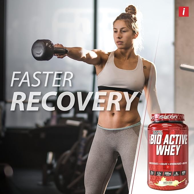 iSatori 100% Bio-Active Whey Protein Powder Muscle Growth &amp Recovery with Whey Isolate Hydrolysate Concentrate BCAAs &amp Colostrum Peptides 25g of Protein Per Serving - Vanilla Swirl (26 Se