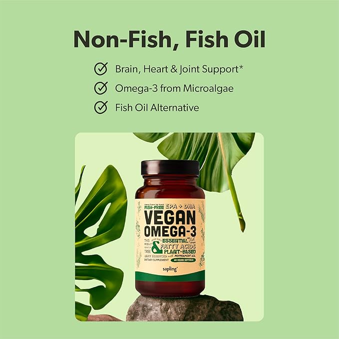 Vegan Omega 3 Supplement - Plant Based DHA &amp EPA Fatty Acids - Carrageenan Free Alternative to Fish Oil Supports Heart Brain Joint Health - Sustainably Sourced Algae - 60 Softgels
