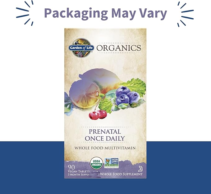 Garden of Life Prenatal Vitamins for Women Organics Folate for Energy &amp Healthy Fetal DevelopmentNon-constipating IronVitamin C B6 B12 D3Non-GMOGluten-Free Vegan 90 Day Supply (Pack of 2