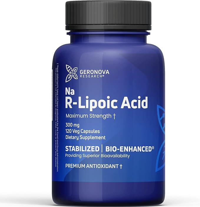 Geronova Research Bio-Enhanced R-Lipoic Acid 300 mg Capsules - 4 Month Supply - Stabilized R Alpha Lipoic Acid with Enhanced Absorption - R Lipoic Acid Supplement - 120 Count
