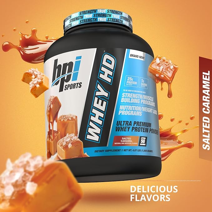BPI Sports Whey HD Ultra Premium Protein Powder Salted Caramel 4.1 Pound